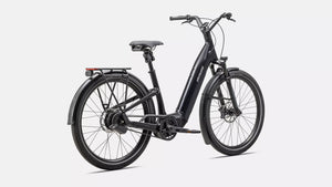 Specialized E-Bike Como 5.0 mit Nabenschaltung IGH in schwarz, Ansicht schräg von Hinten vor weißem Hintergrund
